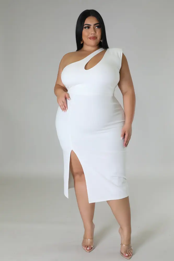 (Coming Soon) Make It Fierce White One-Shoulder Cutout Midi Dress Size: 3XL SKU: F178979