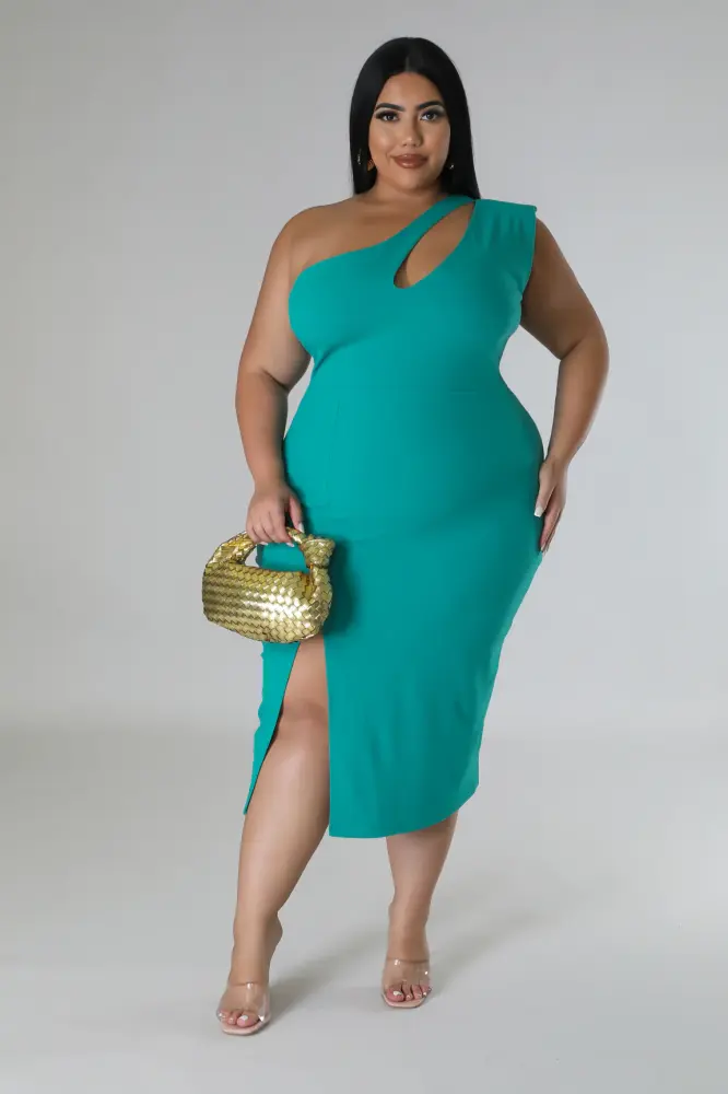 (Coming Soon) Make It Fierce One-Shoulder Cutout Midi Dress Size: 2XL SKU: 0178975