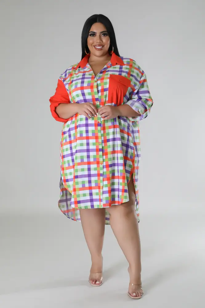 (Coming Soon) Make It Playful Multicolor Plaid Belted Shirt Dress Size: 3XL SKU: 678G541