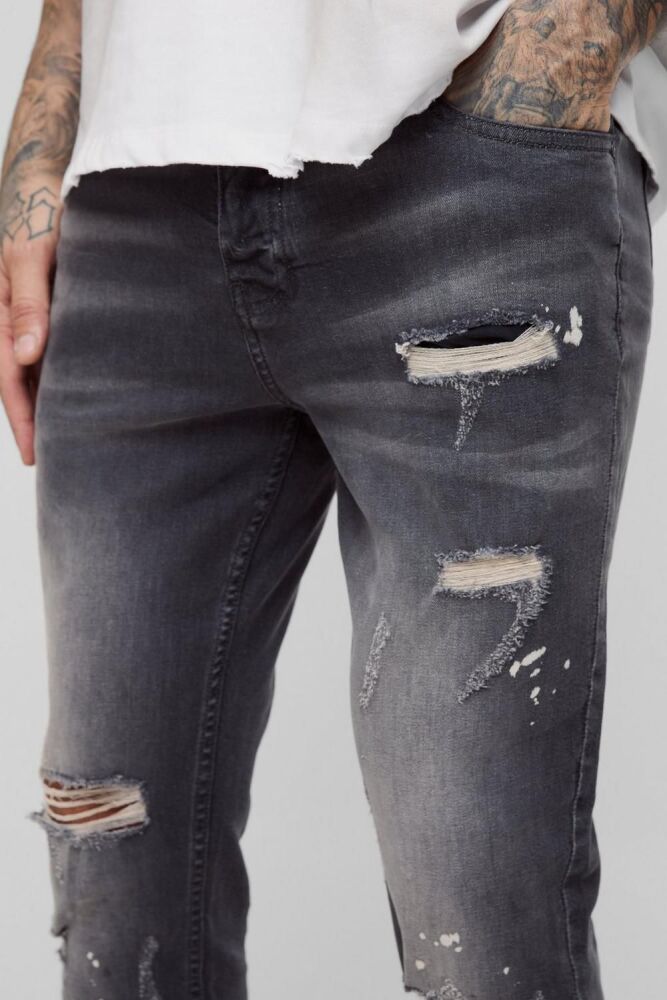 COMING SOON! Grey Skinny Distressed Paint-Splatter Jeans Size: 34 SKU: H879021