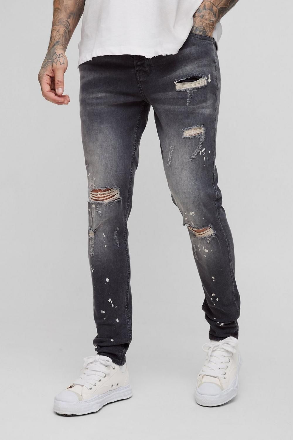 COMING SOON! Grey Skinny Distressed Paint-Splatter Jeans Size: 34 SKU: H879