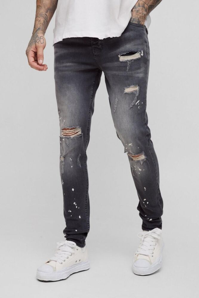 COMING SOON! Grey Skinny Distressed Paint-Splatter Jeans Size: 34 SKU: H879021