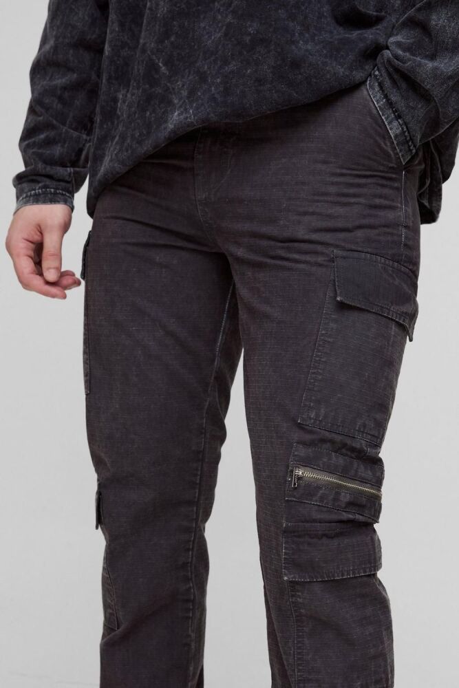 COMING SOON! Washed Ripstop Zip-Detail Cargo Jeans SKU#: L947613