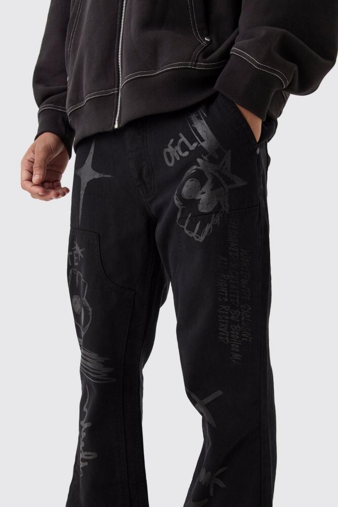 COMING SOON! Black Laser-Print Flared Carpenter Jeans Size: 30 SKU#: L729614