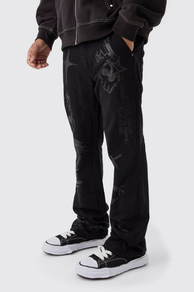 COMING SOON! Black Laser-Print Flared Carpenter Jeans Size: 30 SKU#: L729614