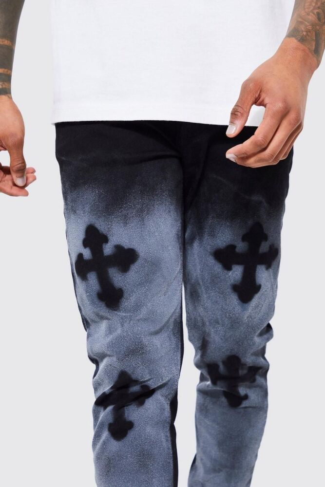 COMING SOON! Black Spray-Paint Skinny Jeans Size: 34 SKU#: L864307