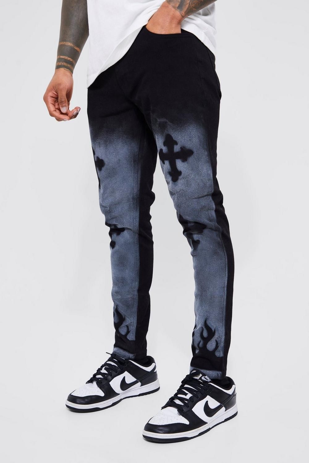 COMING SOON! Black Spray-Paint Skinny Jeans Size: 34 SKU#: L864307