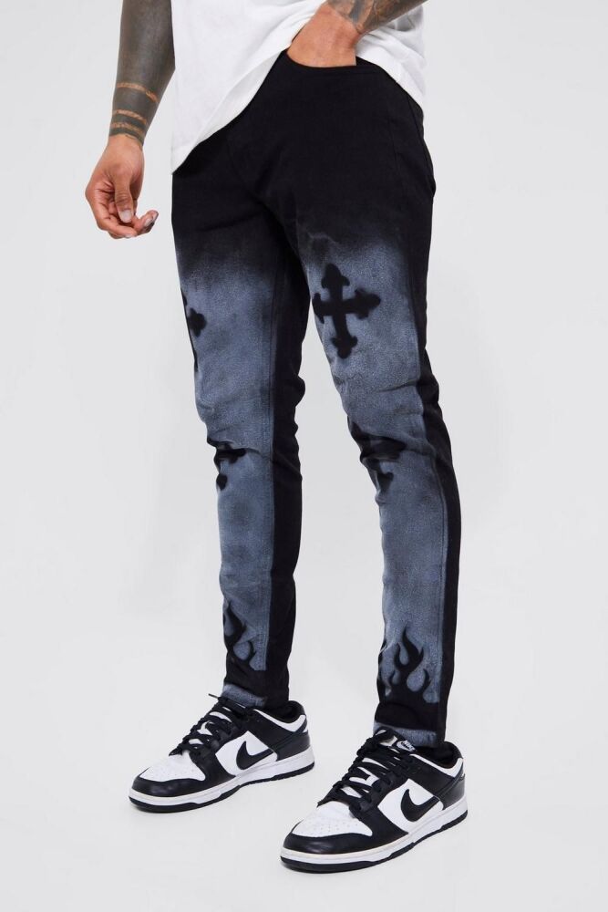COMING SOON! Black Spray-Paint Skinny Jeans Size: 34 SKU#: L864307