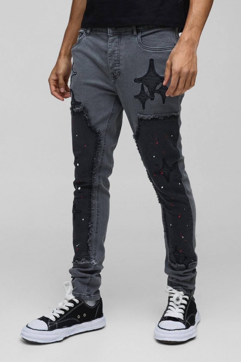 COMING SOON! Mid-Grey Star Appliqué Skinny Jeans Size: 32 SKU#: L503297