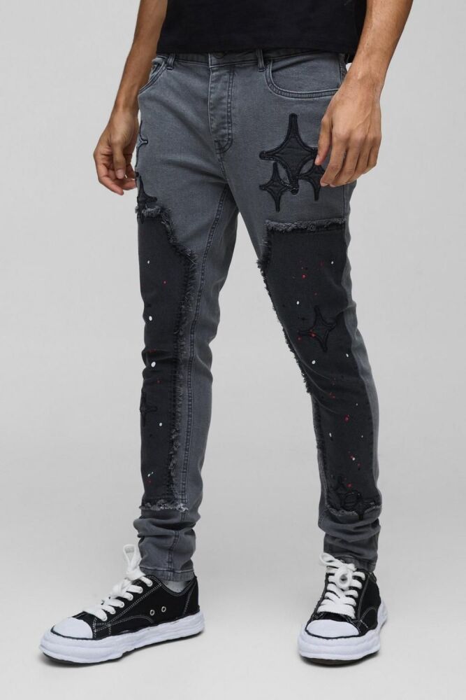 COMING SOON! Mid-Grey Star Appliqué Skinny Jeans Size: 32 SKU#: L503297