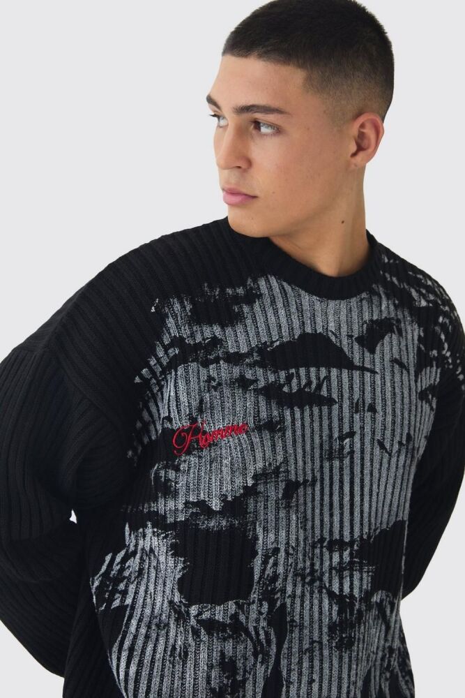 COMING SOON! Black Graphic Knit Sweater Size: XL SKU#: 0537920