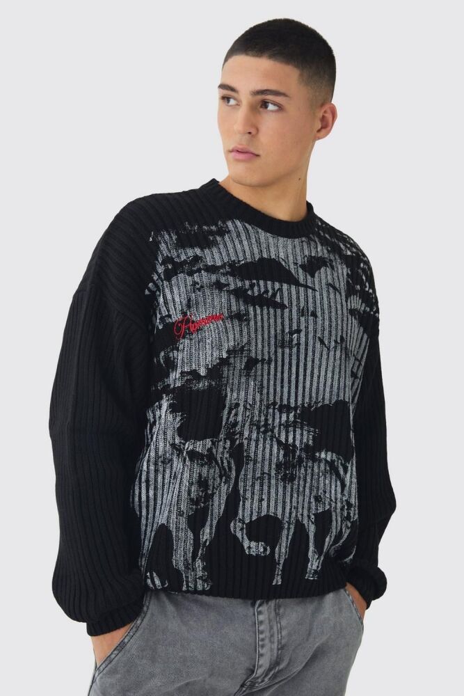 COMING SOON! Black Graphic Knit Sweater Size: XL SKU#: 0537920