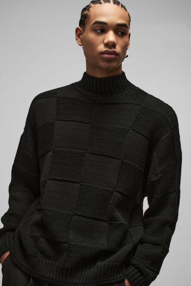 COMING SOON! Black Oversized Plaid Funnel Neck Sweater SKU#: 0927461