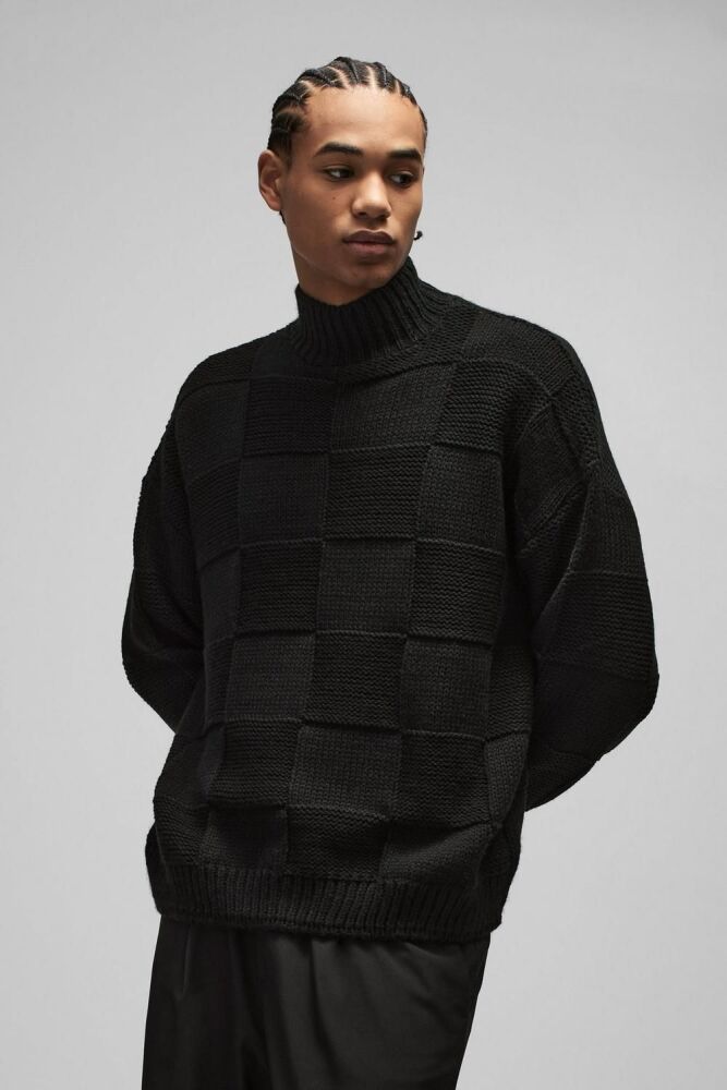 COMING SOON! Black Oversized Plaid Funnel Neck Sweater SKU#: 0927461