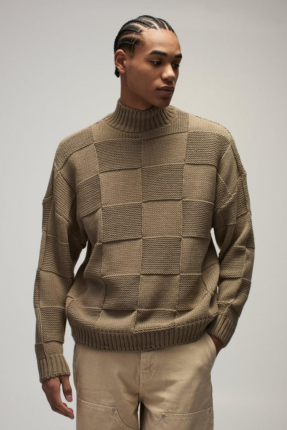 COMING SOON! Black Oversized Plaid Funnel Neck Sweater SKU#: 0327461