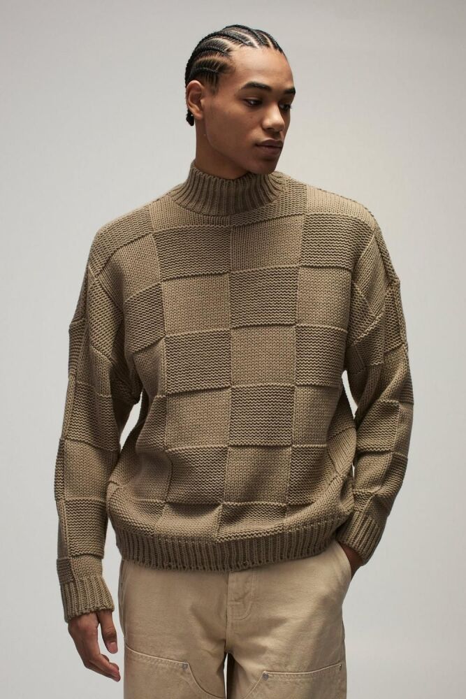 COMING SOON! Stone Oversized Plaid Funnel Neck Sweater SKU#: 0327461