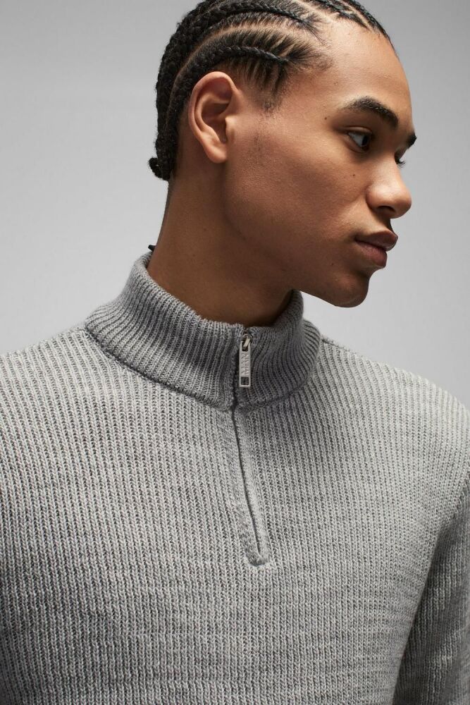 COMING SOON! Grey Ribbed Stand Collar Sweater Size: M SKU#: 0618437