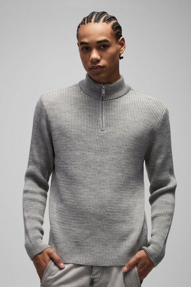 COMING SOON! Grey Ribbed Stand Collar Sweater Size: M SKU#: 0618437