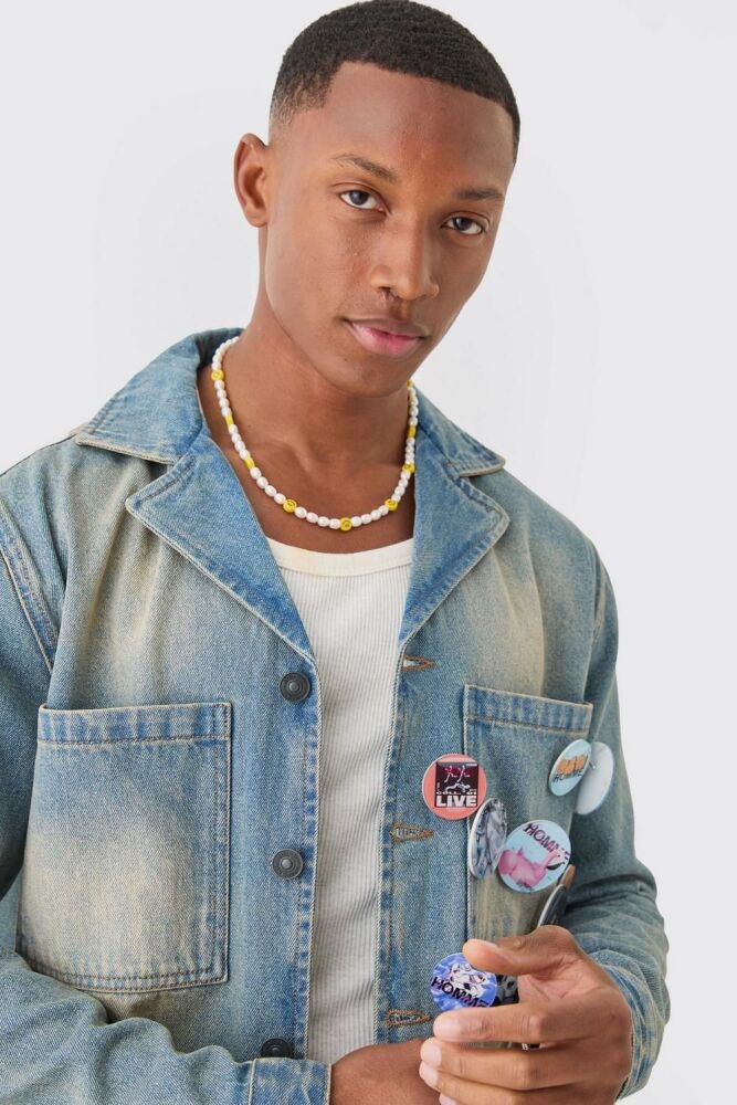 COMING SOON! Antique Blue Badge Denim Shirt Jacket Size: XS SKU#: 0937521