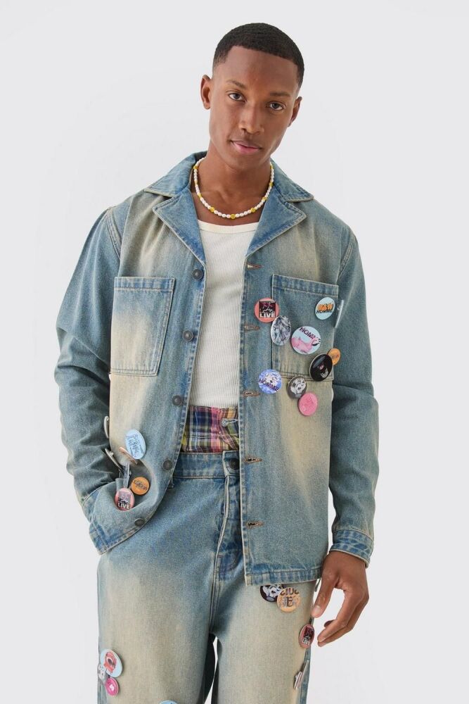 COMING SOON! Antique Blue Badge Denim Shirt Jacket Size: XS SKU#: 0937521