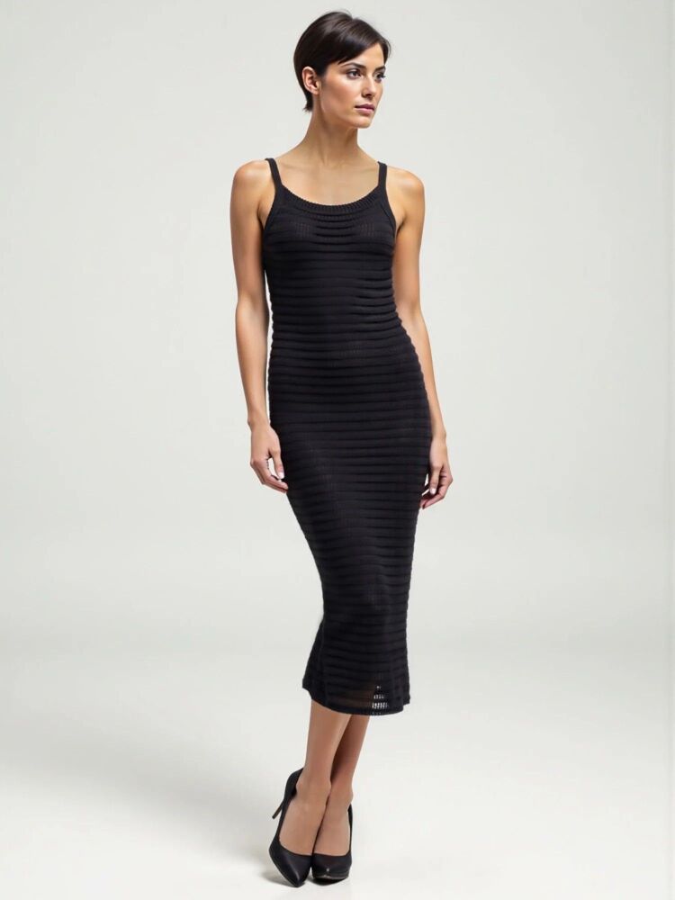 COMING SOON! Sleek Black Knit Midi Dress Size: M SKU: B284618