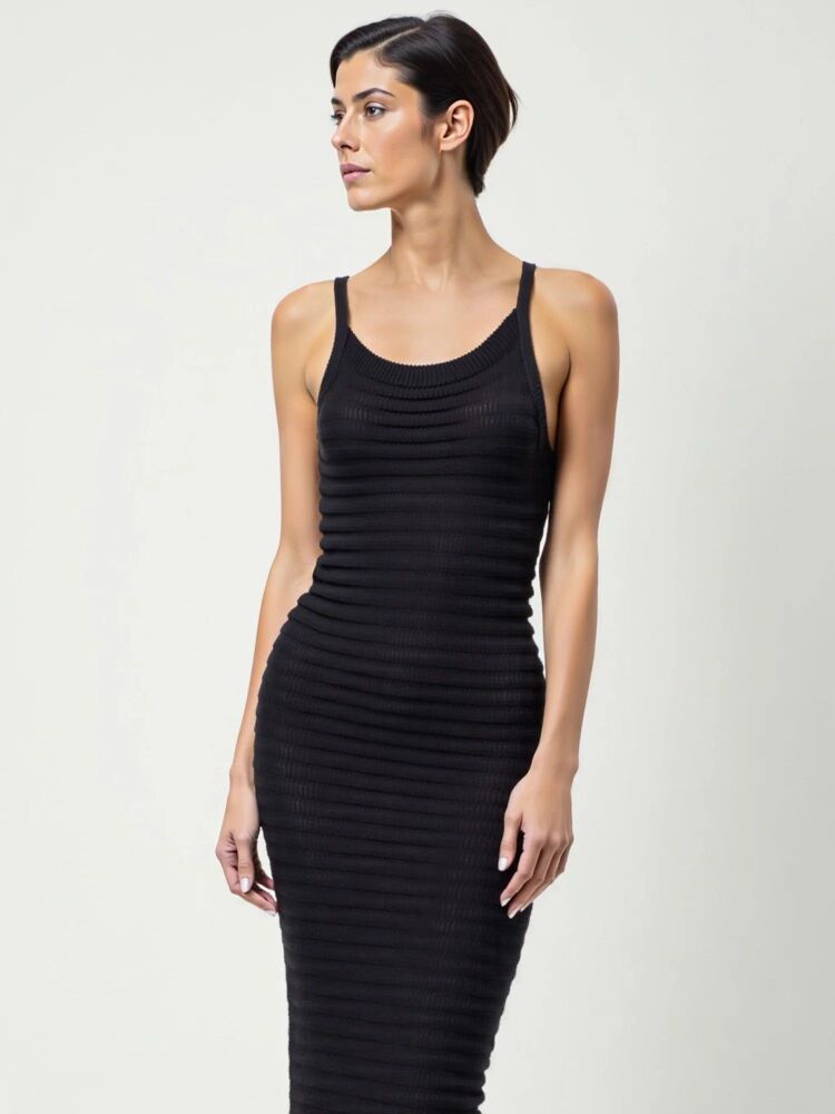 COMING SOON! Sleek Black Knit Midi Dress Size: M SKU: B284618