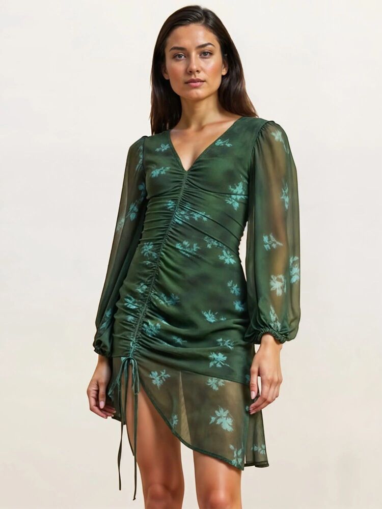 COMING SOON! Emerald Green Sheer Floral Mini Dress Size: S SKU: A284619