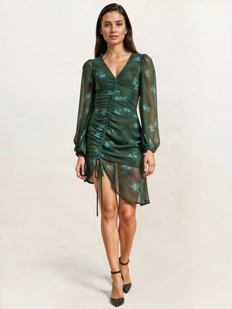 COMING SOON! Emerald Green Sheer Floral Mini Dress Size: S SKU: A284619