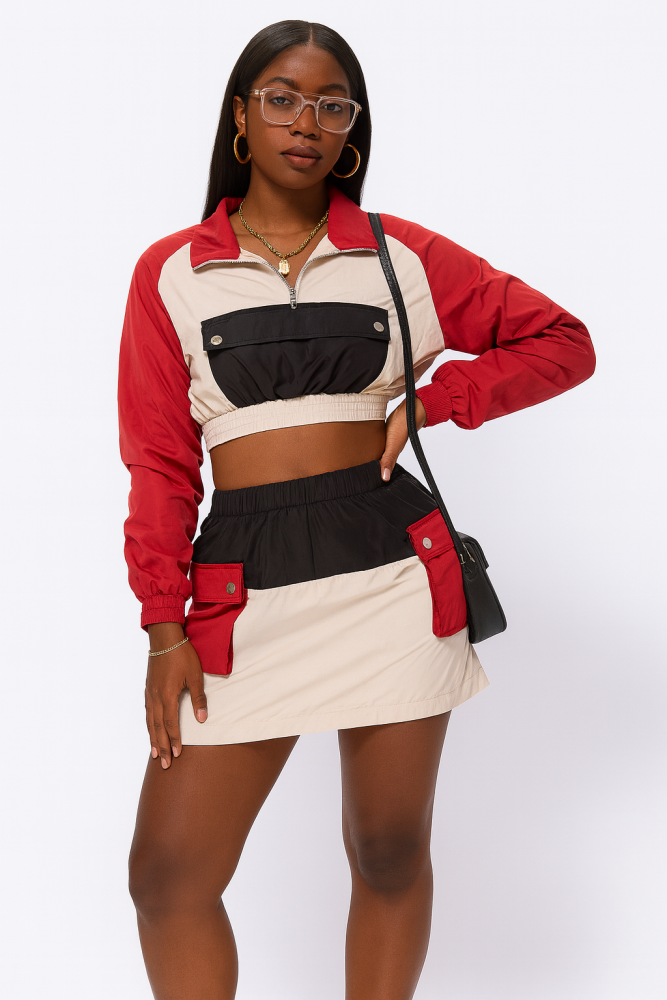 Windbreaker Cargo Skirt Set SKU:565749