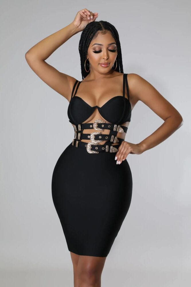 Buckle Me Up Black Bandage Dress SKU: S 678UF32