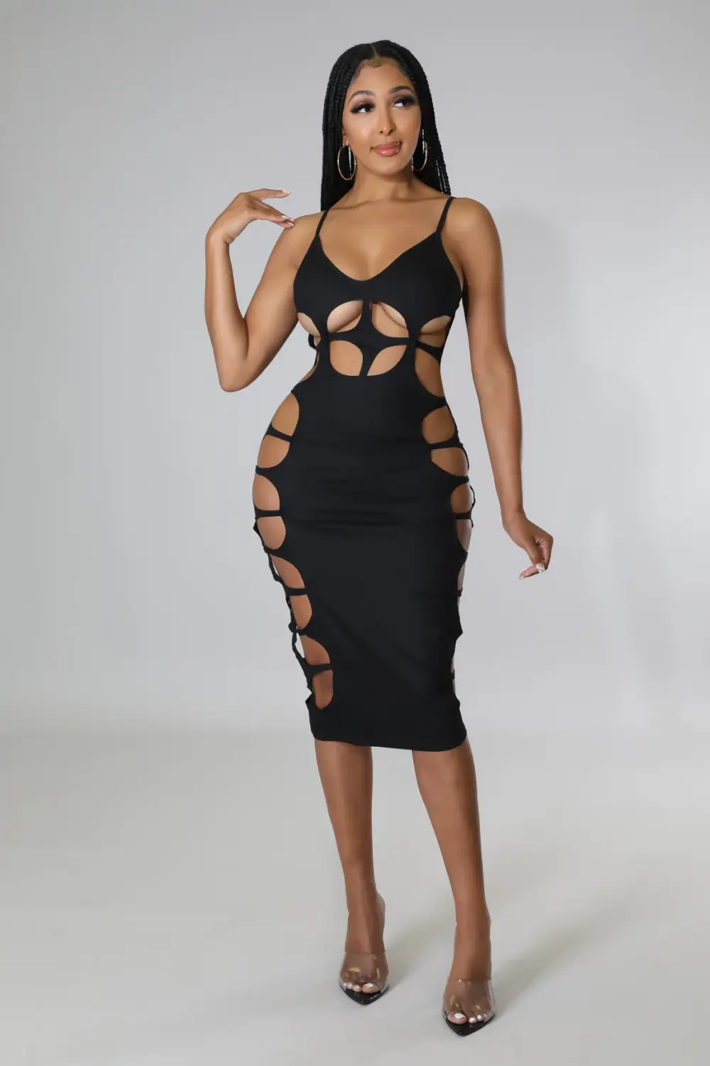 Black Cut-Out Bodycon Midi Dress Size: L SKU: C98021V