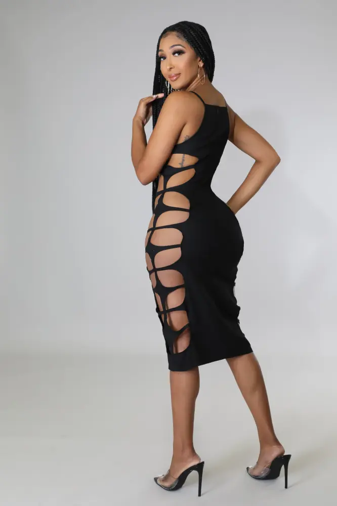 Black Cut-Out Bodycon Midi Dress Size: L SKU: C98021V