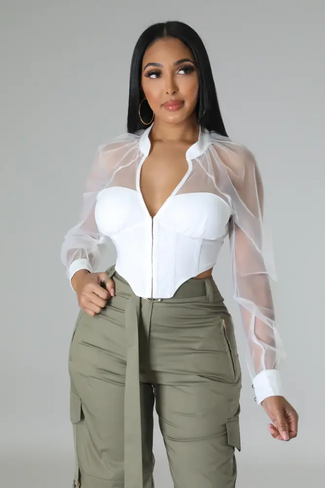 White Sheer Sleeve Corset Top Size: S SKU: 67168511