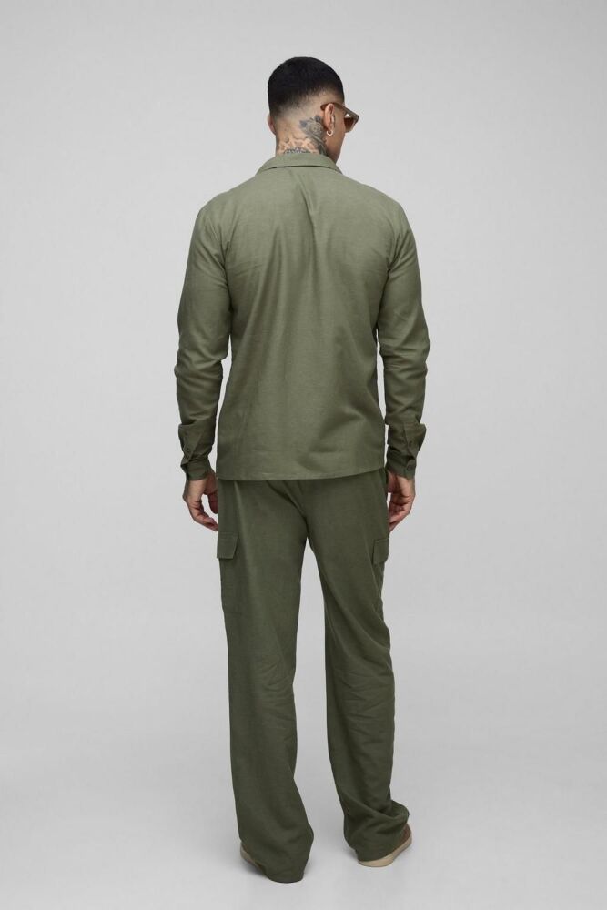 Olive Linen Cargo Pants Size: S SKU: H678551