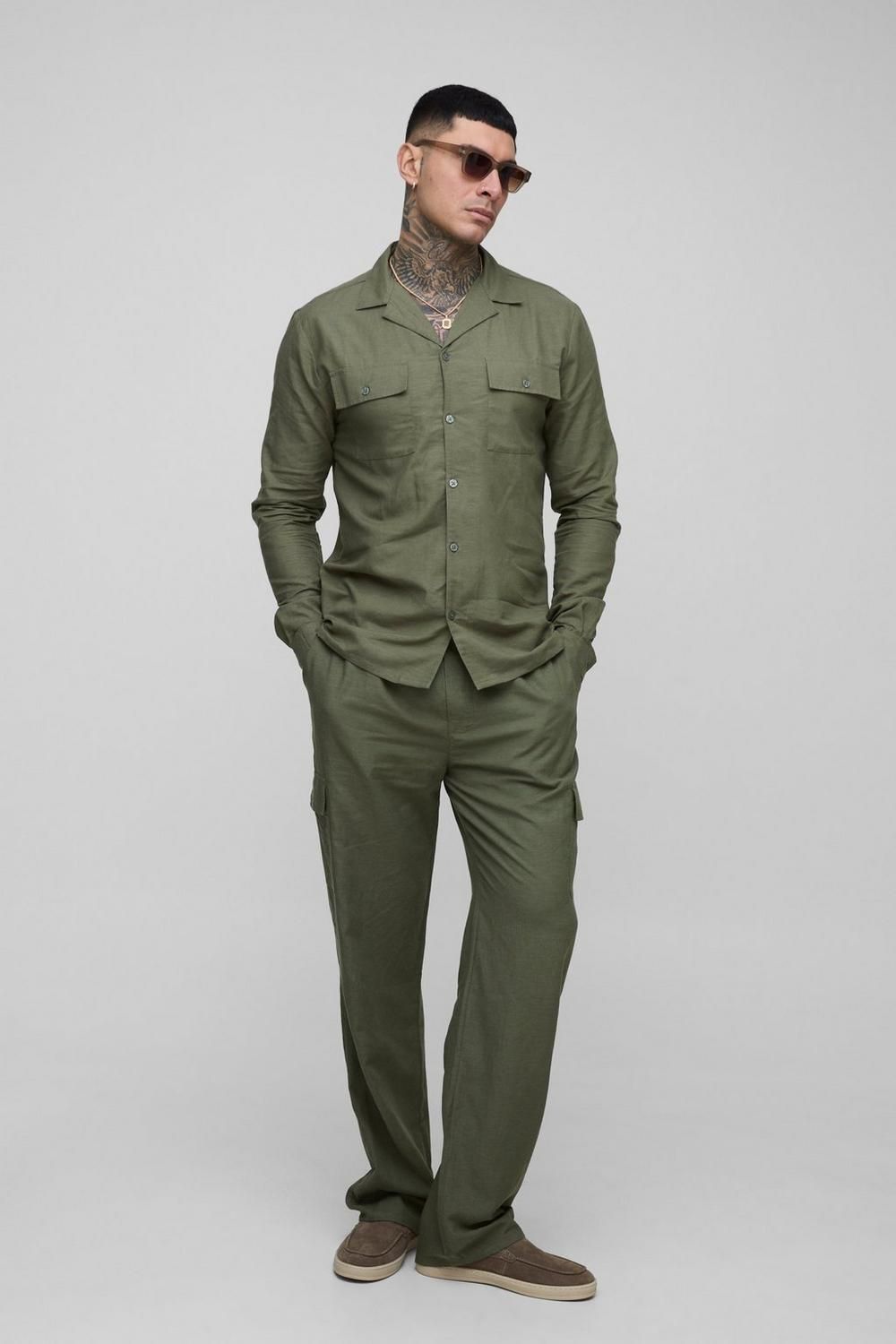 Olive Linen Cargo Pants Size: S SKU: H678551