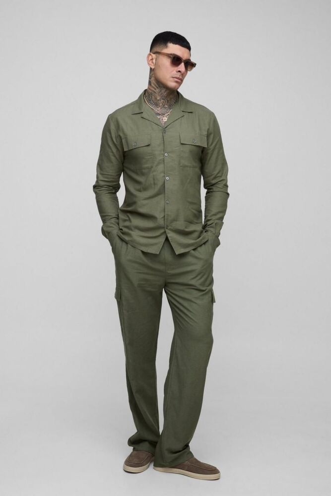 Olive Linen Cargo Pants Size: S SKU: H678551