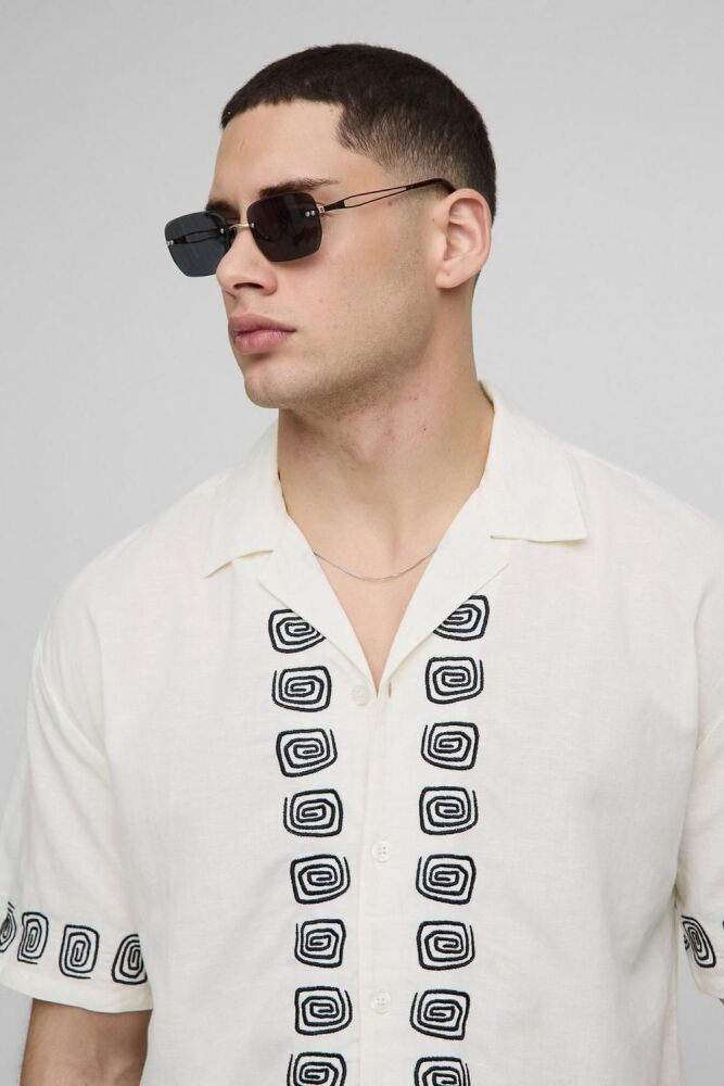 Ecru Embroidered Linen Shirt Size: XS SKU: 6570012
