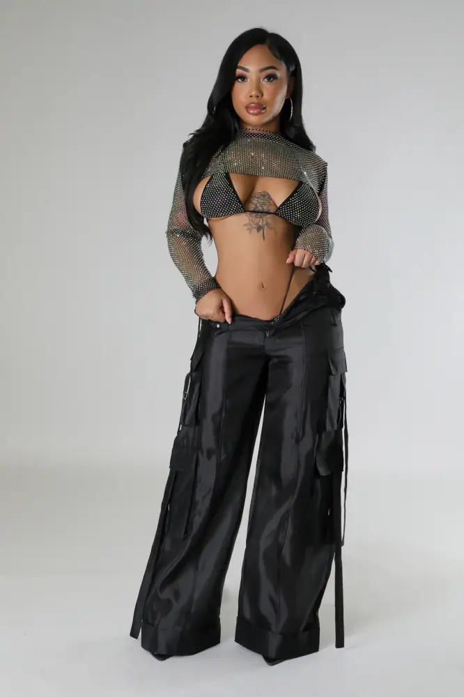 Satin Black Cargo Pants Size: L SKU: 6785021