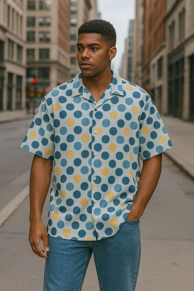 Retro Polka Dot Shirt Light Blue Size: XL SKU: B67850E