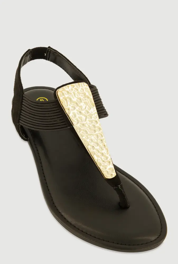 Black Textured Metallic Pendant Corded Thong Sandals SKU: 6785N67