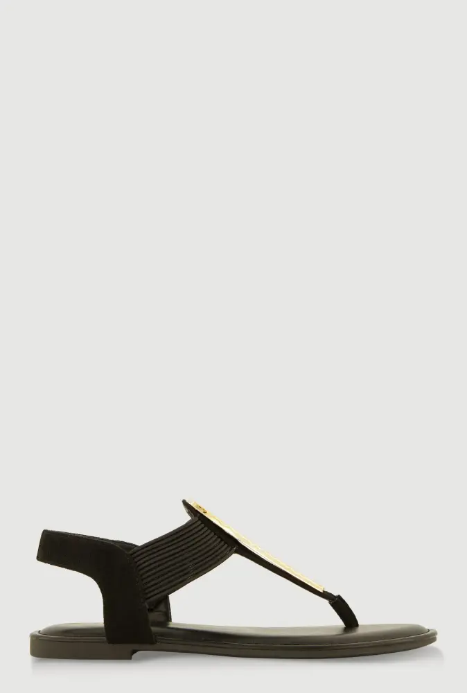 Black Textured Metallic Pendant Corded Thong Sandals SKU: 6785N67