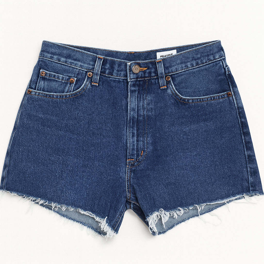 Dark Wash High-Waisted Raw Hem Denim Shorts Size: L SKU: 4F35621