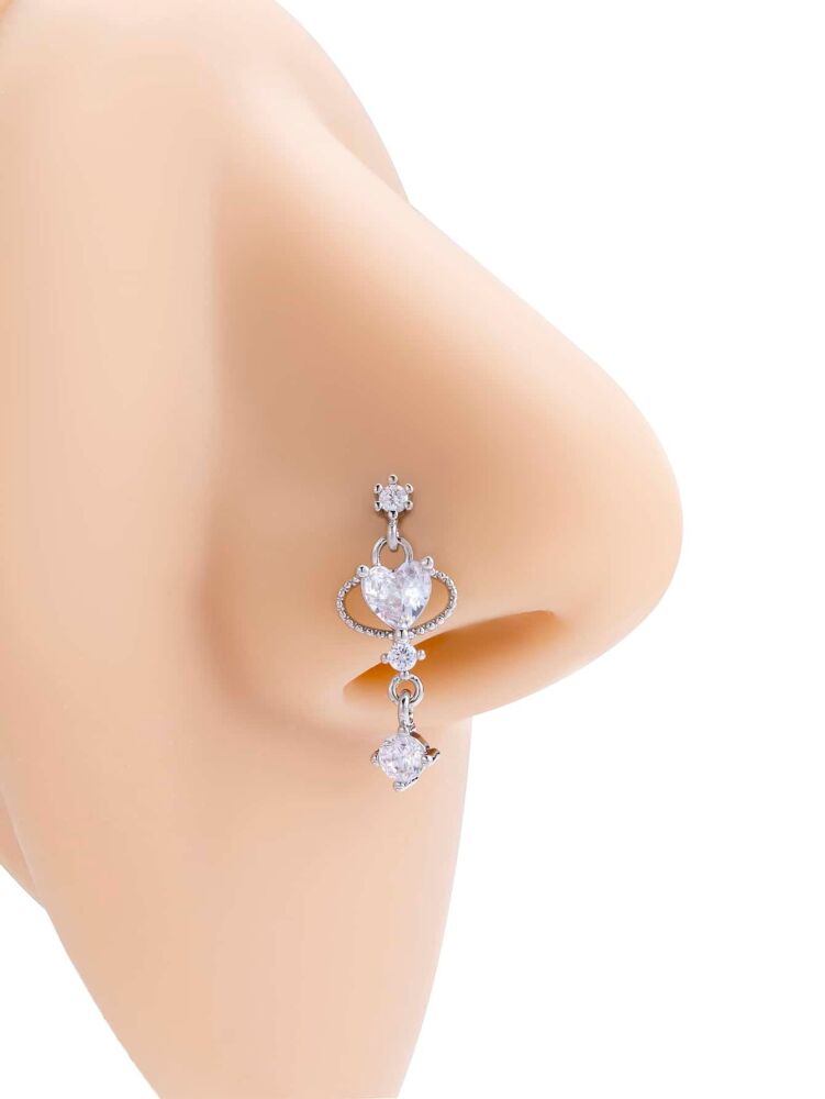 Stainless Steel Gold Sparkling Drop Heart Nose Stud SKU: N980740