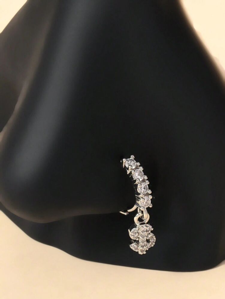 Rhinestone Dollar Sign Dangle Nose Ring SKU: H898201