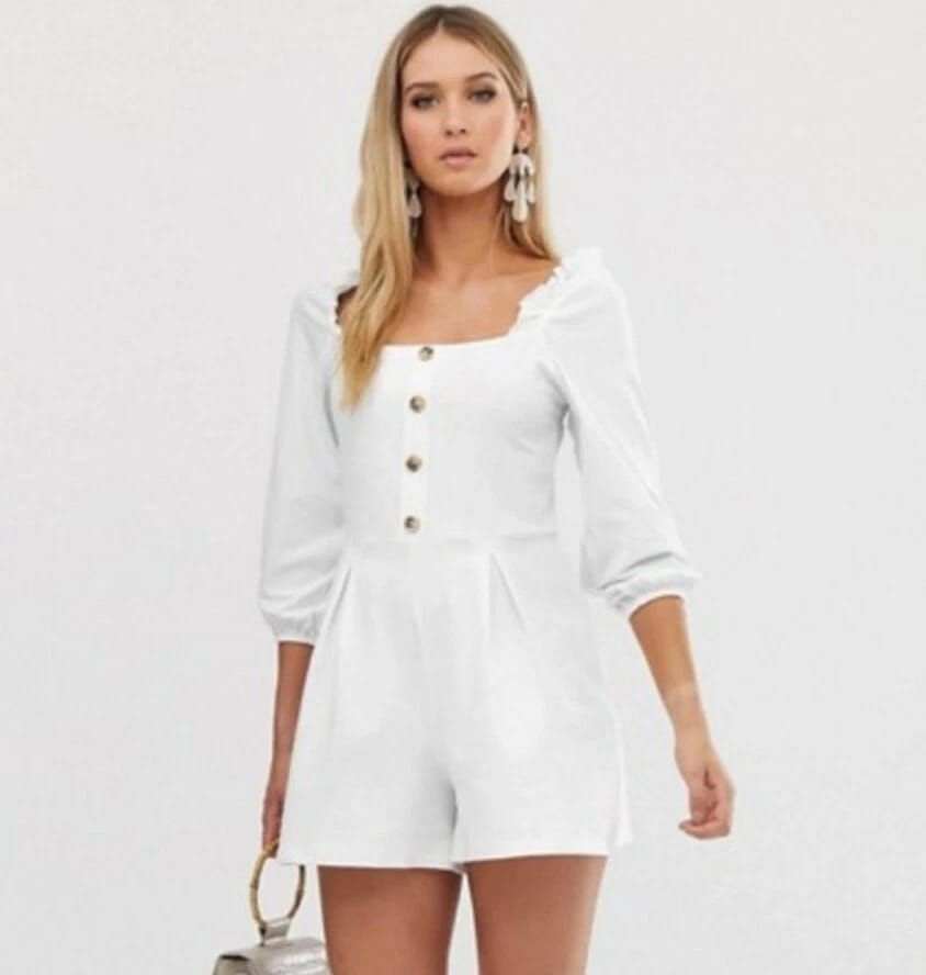 White Long Sleeve Romper Size: 1XL SKU: 7667110