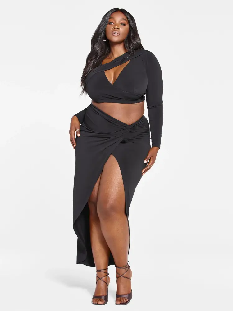 Black Illiana Front Slit Maxi Skirt Set Size: 2XL SKU: Z086901