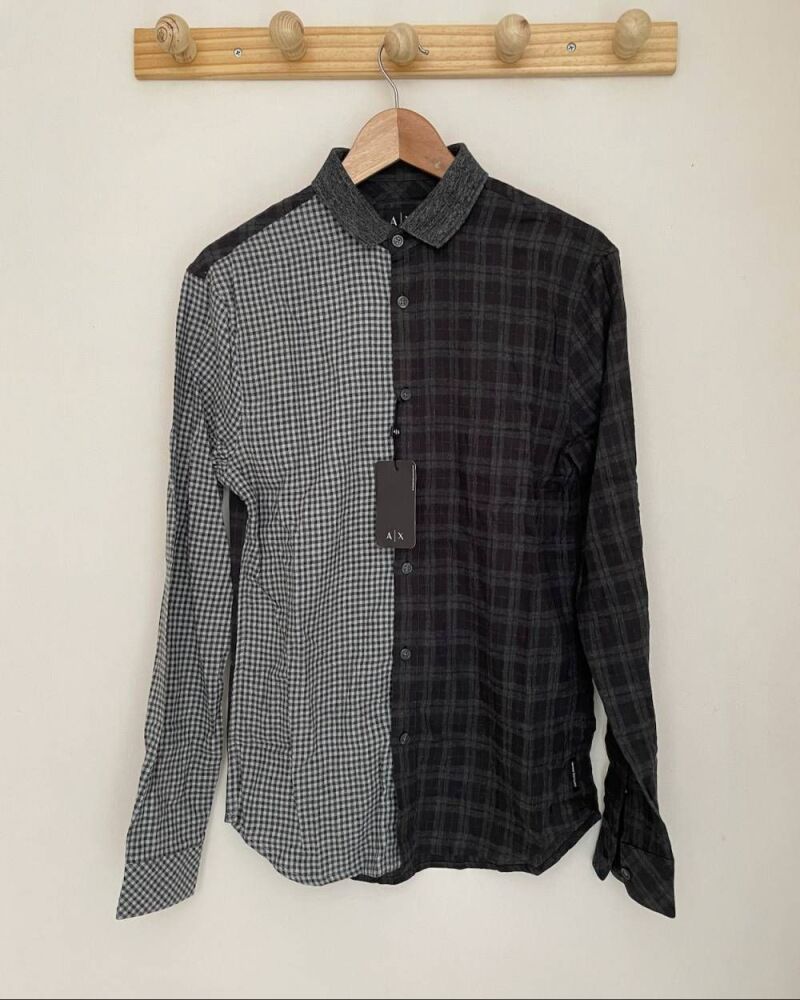 Armani Exchange Half-and-Half Plaid Button-Up Size: S SKU: 0B0M890