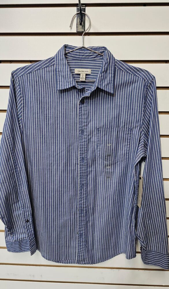 Calvin Klein Jeans Vertical Striped Casual Shirt Size: S SKU: 7686GH6