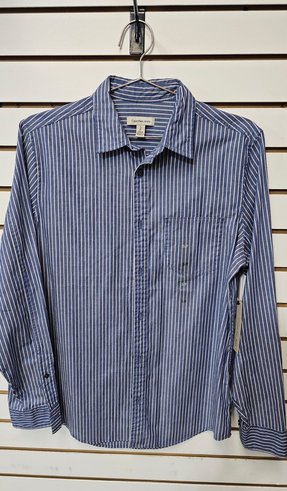 Calvin Klein Jeans Vertical Striped Casual Shirt Size: S SKU: 7686GH6