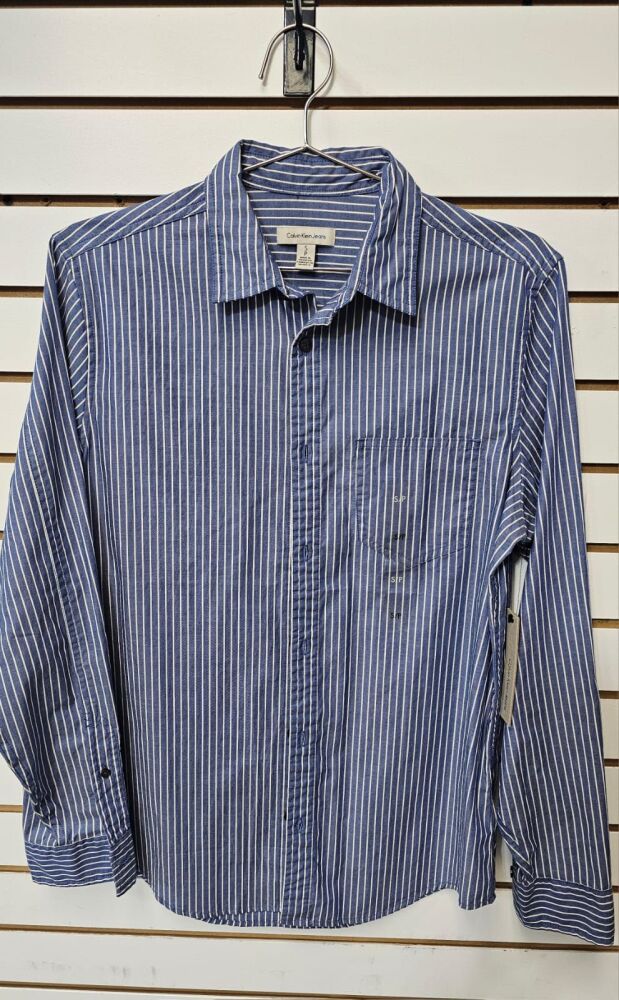 Calvin Klein Jeans Vertical Striped Casual Shirt Size: S SKU: 7686GH6